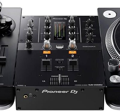 Pioneer DJM-250MK2 2-channel DJ Mixer with Pioneer PLX-500 White Direct Drive Turntables (Pair)