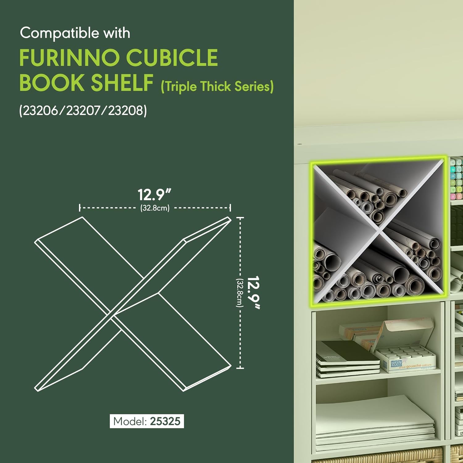 Furinno Cubicle Cube Insert, X-Shelf Cube Organizer, 3-Shelf Accessory, Fits into Furinno Triple Thick Cubes, IKEA Kallax, for Organizers and Storage, White