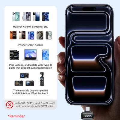BOYA mini 2 Wireless Lavalier Microphones for iPhone 15/16/17 & Android, AI Noise Cancellation, App Control, 30H Battery Life with Charging Case, Lapel Microphone Wireless for Video Recording Vlogging