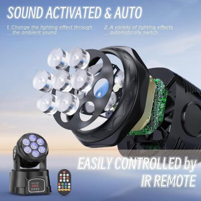 UKing Moving Head Light RGBW LED Stage Lighting Effect 7x10W Moving Heads Wash Lights by DMX and Remote Control with Professional Spotlight for DJ Disco Events Wedding Birthday Party Live Show Bar