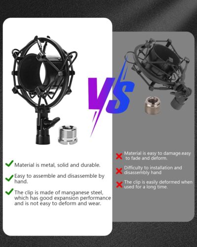 Universal Microphone Shock Mount, Mic Clip Holder for Diameter 47mm-53mm Mic Anti Vibration Adjustable High Isolation Shock Mount