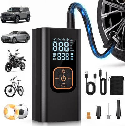 180PSI Tire Inflator Portable Air Compressor, 6X Faster Air Pump for Car Tires with Digital Pressure Gauge, 12V DC Adapter, LED Light, Portable Tire Inflator for Car, Motorcycle, Bike, Obsidian