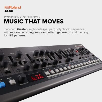 Roland JX-08 Sound Module Boutique Synthesizer – Compact, Modern Reissue of the Legendary Roland JX-8P from 1985 with New Effects, Polyphonic Sequencer, and More – Lightweight, Portable, Black