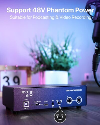 71zgLtkRDFL. AC SL1500 2×2 USB-C Audio Interface for PC/Mac Recording, 24-bit/192kHz, Dual TS/XLR Inputs, +48V Phantom Power, Studio/Podcast/Streaming (Matte Black)