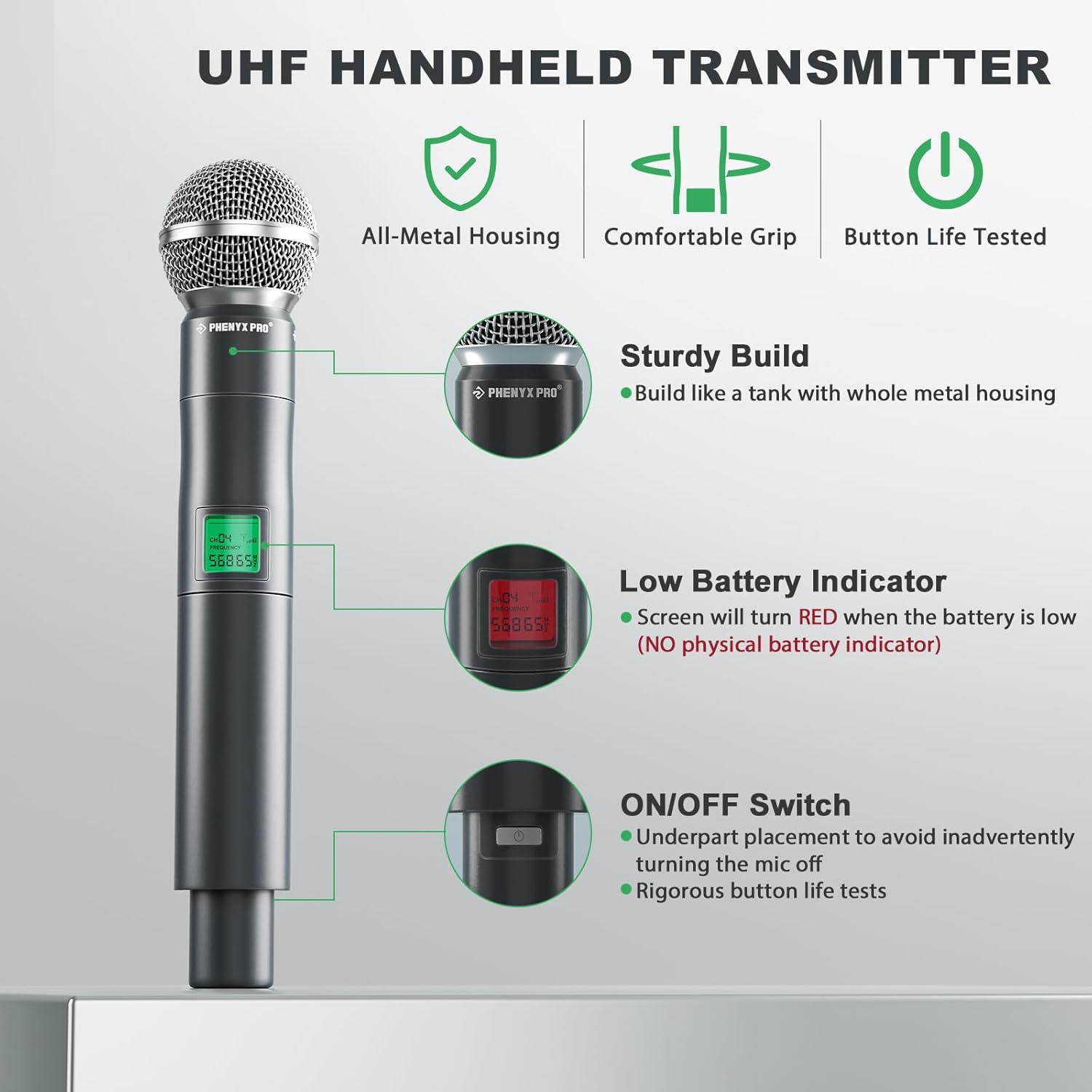Phenyx Pro Wireless Microphone System, 8-Channel UHF Cordless Mic with Metal Handheld Wireless Mics, Fixed Frequency Dynamic Microphone for Karaoke,Church,Singing,DJ,260ft Range (PTU-4000-8H)