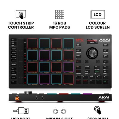 Akai Professional MPC Studio MIDI Controller Beat Maker with 16 Velocity Sensitive RGB Pads, MPC Software, Assignable Touch Strip and LCD Display