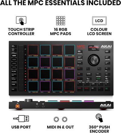 Akai Professional MPC Studio MIDI Controller Beat Maker with 16 Velocity Sensitive RGB Pads, MPC Software, Assignable Touch Strip and LCD Display