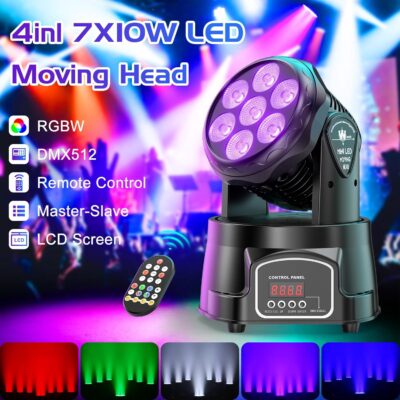 UKing Moving Head Light RGBW LED Stage Lighting Effect 7x10W Moving Heads Wash Lights by DMX and Remote Control with Professional Spotlight for DJ Disco Events Wedding Birthday Party Live Show Bar