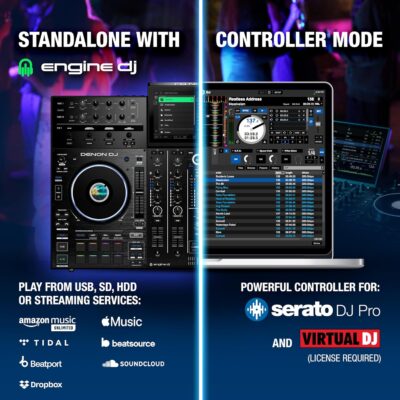 Denon DJ PRIME 4+ DJ Controller and DMX Lighting Controller for Live Music, DJ sets, Events, Music production