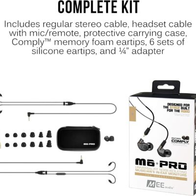 MEE audio M6 PRO In Ear Monitor Headphones for Musicians, 2nd Gen Model With Upgraded Sound, Memory Wire Earhooks & Replaceable Cables, Noise Isolating Professional Earbuds, 2 Cords Included (Black)