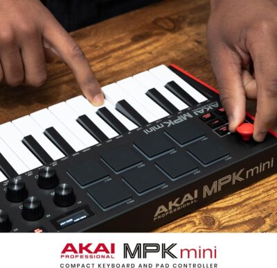 Akai Professional MPK Mini MK3 25 Key USB MIDI Keyboard Controller With 8 Backlit Drum Pads, 8 Knobs, Music Production Software and Native Instruments Sound Package (NKS Integration)