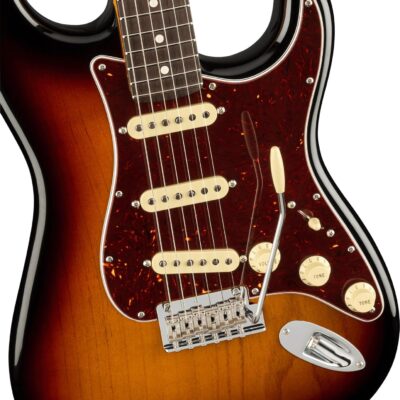 Fender American Professional II Stratocaster – 3-Color Sunburst Bundle with Case, Strap, Cable, and Guitar Cleaning Kit