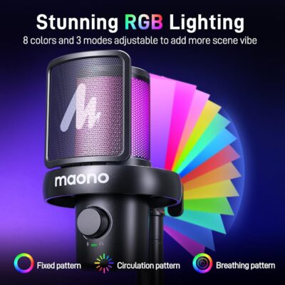 MAONO Wireless Microphone for PC,Gaming Streaming Condenser Mic with Software AI Voice Change,3-Level Noise Cancellation,Custom EQ,Gain Control USB Mic for Podcast Recording (DM40-Black)