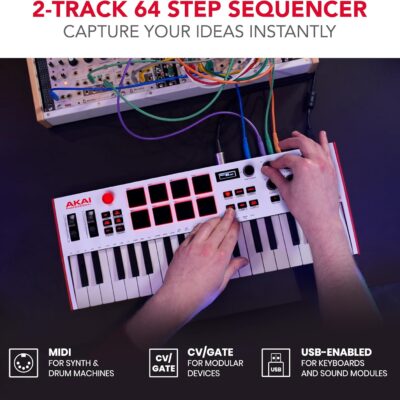 8115 6sK DL. AC SL1500 Akai Professional MPK Mini Plus – USB MIDI Keyboard Controller with 37 Mini Keys, 8 MPC Pads, Sequencer, MIDI/CV/Gate I/O and Native Instruments Sound Package, White Limited Edition