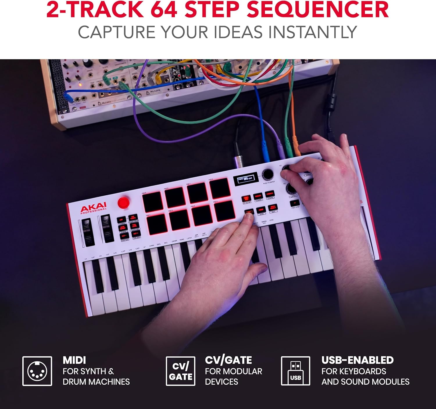 Akai Professional MPK Mini Plus – USB MIDI Keyboard Controller with 37 Mini Keys, 8 MPC Pads, Sequencer, MIDI/CV/Gate I/O and Native Instruments Sound Package, White Limited Edition