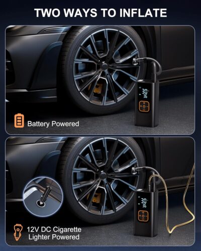 180PSI Tire Inflator Portable Air Compressor, 6X Faster Air Pump for Car Tires with Digital Pressure Gauge, 12V DC Adapter, LED Light, Portable Tire Inflator for Car, Motorcycle, Bike, Obsidian