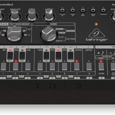 81489LYj 7L. AC SL1500 1774204078 4363 Behringer TD-3-BK Analog Bass Line Synthesizer with VCO, VCF, 16-Step Sequencer, Distortion Effects and 16-Voice Poly Chain