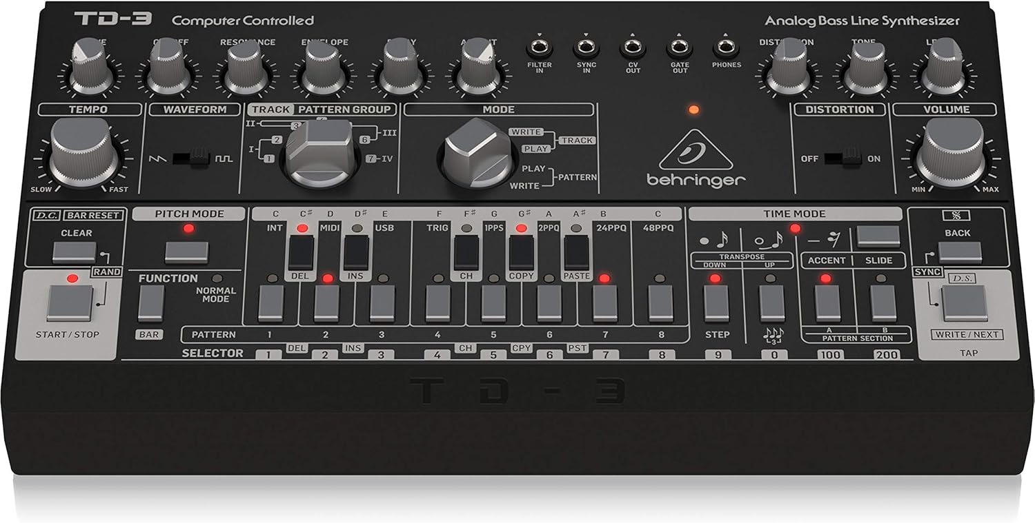 Behringer TD-3-BK Analog Bass Line Synthesizer with VCO, VCF, 16-Step Sequencer, Distortion Effects and 16-Voice Poly Chain