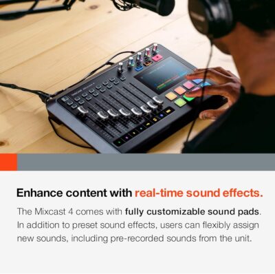 TASCAM Mixcast 4 Podcast Streaming Mixer, Recorder, and USB Audio Interface — Four XLR/TRS Mic Inputs, Touch Screen and Editing Software Included
