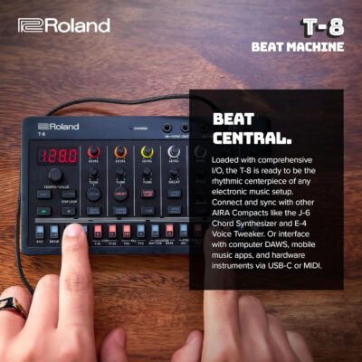 Roland AIRA Compact T-8 BEAT MACHINE | Ultra-Portable Rhythm and Bass Machine with Genuine Roland Sounds | TR-REC Drum Sequencer | Six Rhythm Tracks | Built-in Effects | USB and MIDI Connectivity