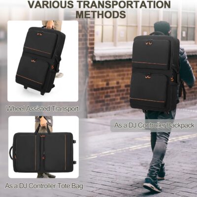814wnc2bN0L. AC SL1500 DJ Controller Bag Backpack with Wheels Compatible with Pioneer XDJ RX2/ XDJ RX3/ XDJ-RX/DDJ FLX10/ DDJ REV7/ DDJ 1000, Wheeled DJ Carrying Case with 2 Accessory Pocket, Padded DJ Mixer Bag
