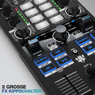 Reloop Mixtour Pro High-quality, ultra-portable, all-in-one four-deck DJ controller with audio interface