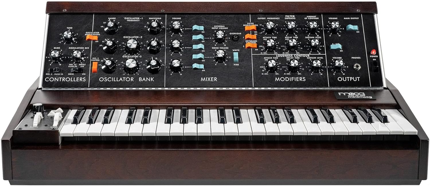 Moog Minimoog Model D Analog Synthesizer – Appalachian Cherry Bundle with Patch Cables, MIDI Cable and Austin Bazaar Polishing Cloth