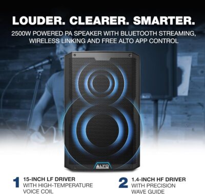ALTO TS415-2500W 15 Active PA Speaker with 3 Channel Mixer, Bluetooth Streaming and Durable Slip-on Cover for TS415 Active Powered PA Speaker