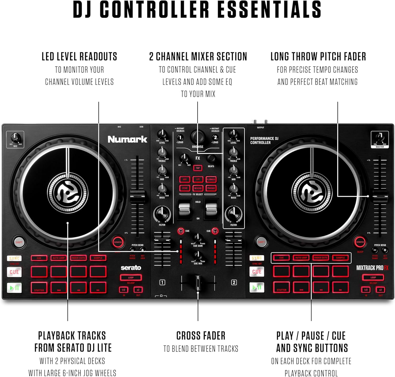Numark Mixtrack Pro FX Serato DJ Controller with 2 Decks, Mixer, Effects Paddles and Audio Interface