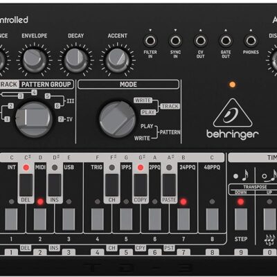 817LeFUyrkL. AC SL1500 Behringer TD-3-BK Analog Bass Line Synthesizer with VCO, VCF, 16-Step Sequencer, Distortion Effects and 16-Voice Poly Chain