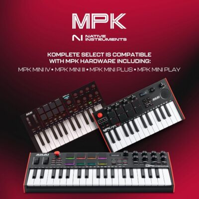 Akai Professional MPK Mini IV USB-C MIDI Keyboard Controller for Beginners and Producers – MPC Drum Pads, 360° Knobs, Pitch and Mod Wheels, Production Software, Native Instruments Sound Package, Black
