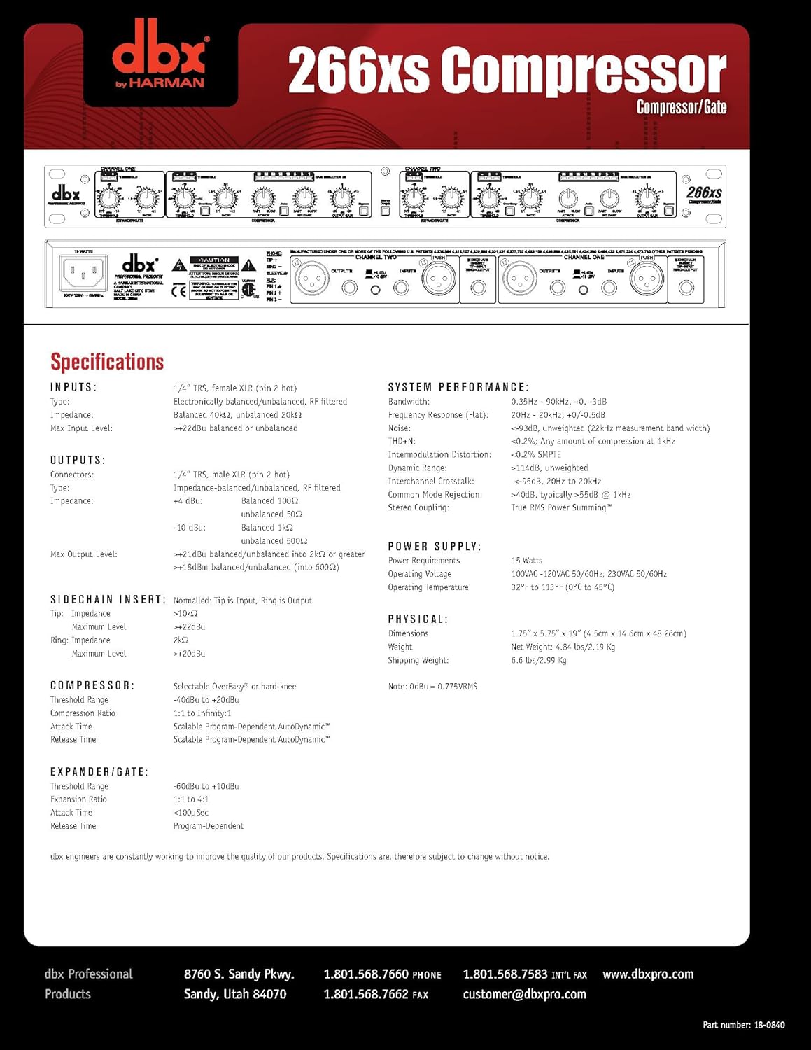 dbx 266xs Professional Audio Compressor/Gate Dynamic Effects Processor with Sidechain Insert. For Portable, Tour, Studio. 1U Single Rack Space, Silver
