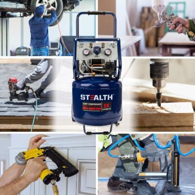 817OoYA0YCL. AC SL1500 Stealth 12 Gallon Ultra Quiet Air Compressor, 1.5 HP Oil-Free Peak 150 PSI 68 Decibel,5 CFM @ 40 PSI 4 CFM @ 90 PSI Silent Portable Long Life Electric Air Compressor W/Wheel for Garage