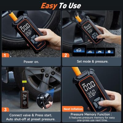 OlarHike Tire Inflator Portable Air Compressor, 150PSI Dual Power – 6000mAh & 12V DC, Cordless Air Pump for Car Tires, Bike, Motorcycle, Balls with LED & Digital Pressure Gauge, Car Gifts