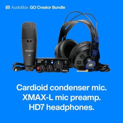 PreSonus AudioBox Go Creator Complete Studio Recording Bundle with USB Audio 96K Interface, Condenser Microphone, Professional Monitoring Headphones, and Studio One Pro DAW Software