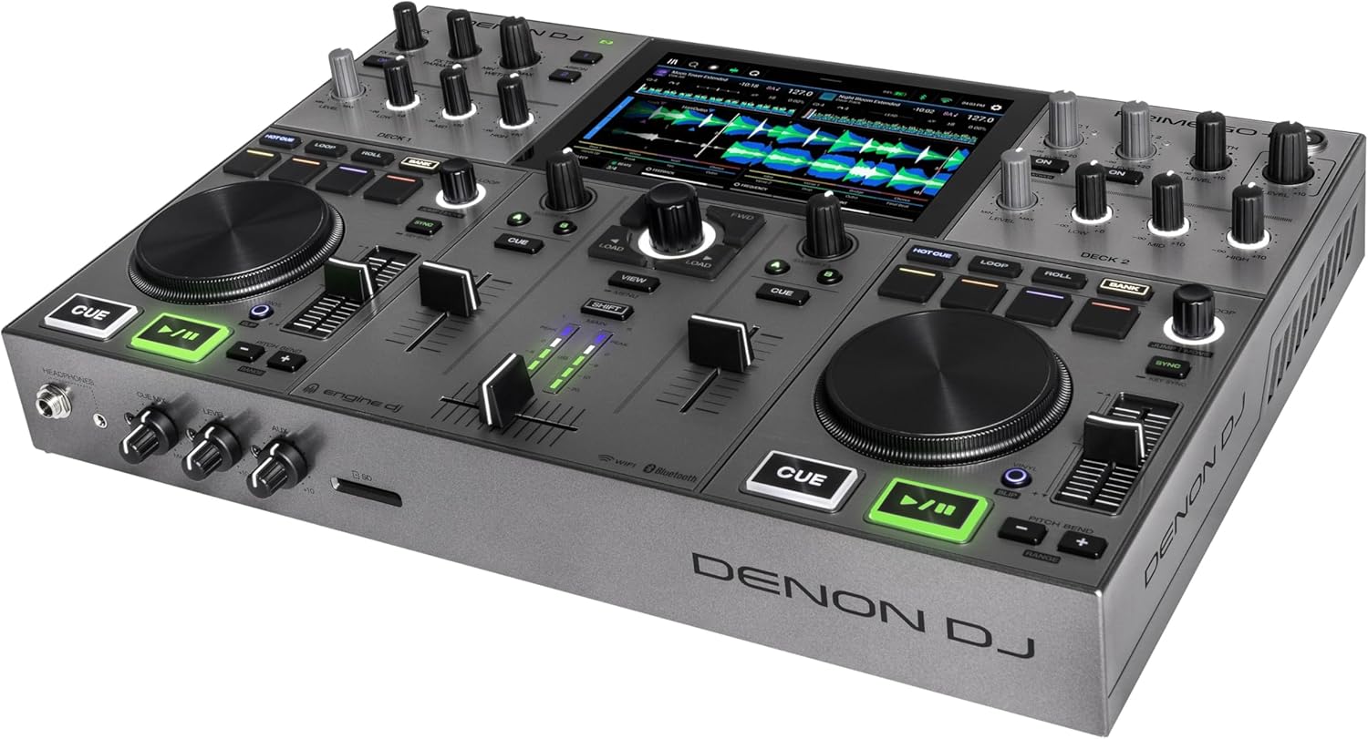 Denon DJ PRIME GO+ Portable DJ Controller and Mixer with Stem Separation, 2 Decks, Wi-Fi Streaming, Bluetooth, Lights Control, 7 Screen and Battery
