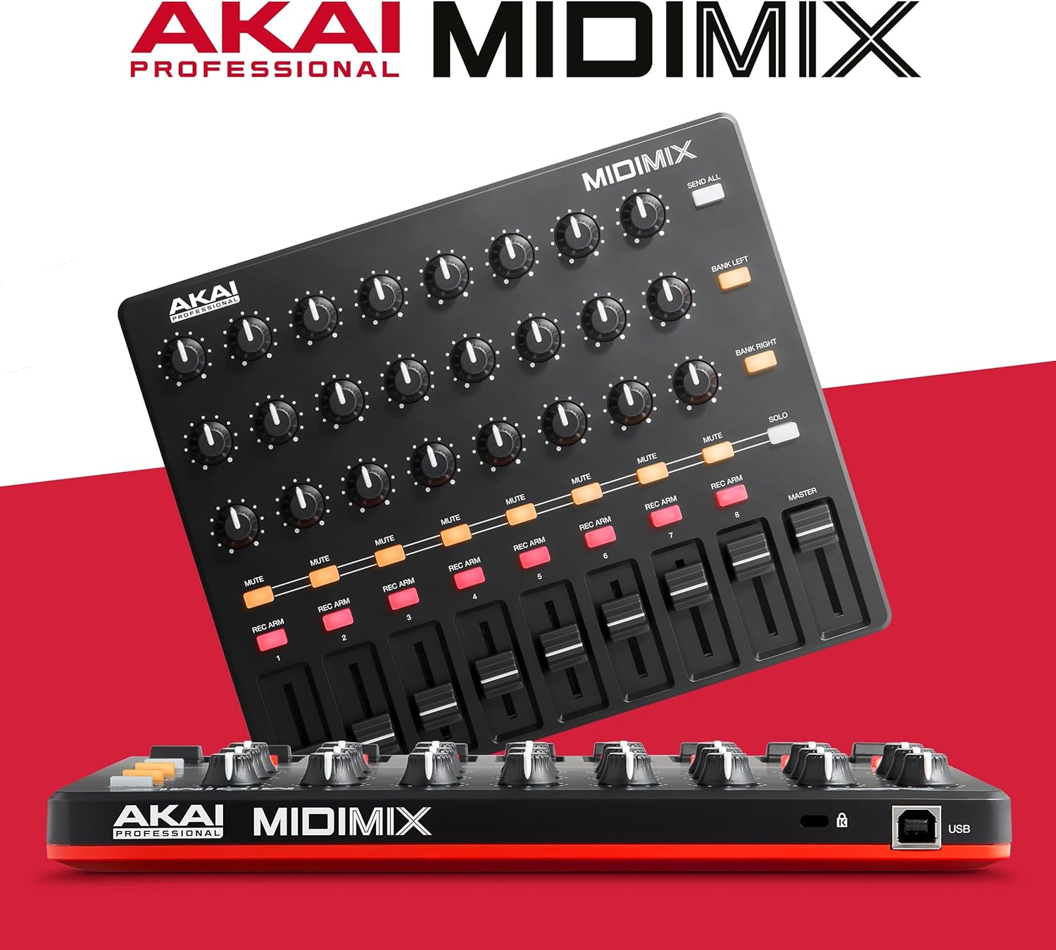 Akai Professional MIDImix – USB MIDI Controller Mixer with Assignable Faders and Master Fader, 24 Knobs and 16 Buttons, 1 to 1 Mapping With Ableton Live