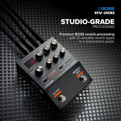 BOSS RV-200 Reverb | Premium Reverb Processing in a Streamlined BOSS 200 Series Effects Pedal Design for Guitar & Other Instruments | 12 Reverb Types including Arpverb | 127 User Memories
