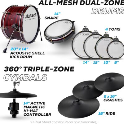 Alesis Strata Prime Electric Drum Set with Touch Screen, Triple-Zone ARC Cymbals, Active Magnetic Hi-Hat Controller, Dual-Zone Mesh Heads, 20 Kick, 215,000 Multi-Channel Samples