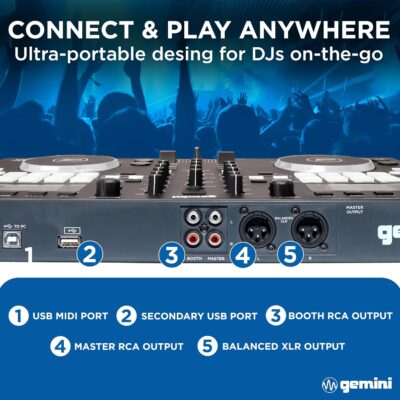 Gemini Sound GMX Versatile DJ Controller & Media Player – Compact USB/MIDI System with VirtualDJ LE, Ideal for Mobile DJs & Live Performances