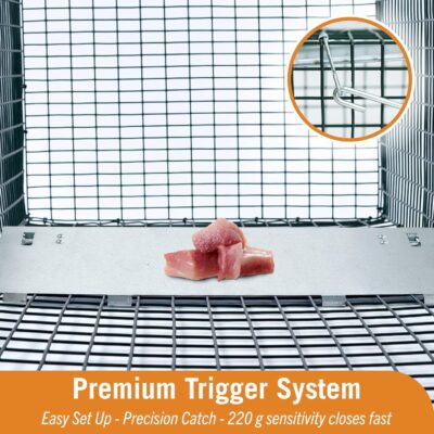 81AfixDzacL. AC SL1500 HOMESTEAD 42 Heavy Duty Live Animal Trap – Professional Quick Set Trigger, Galvanized Steel Cage, Camouflage Finish, Rust Proof Mesh, Fully Assembled | Humane Catch & Release Raccoon, Fox & Similar