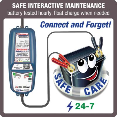 Tecmate Optimate 5 Start/Stop, TM-221-4A, 6-Step 12V 4A Battery Saving Charger-Tester-maintainer