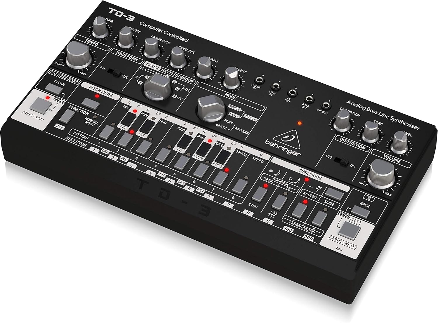 Behringer TD-3-BK Analog Bass Line Synthesizer with VCO, VCF, 16-Step Sequencer, Distortion Effects and 16-Voice Poly Chain