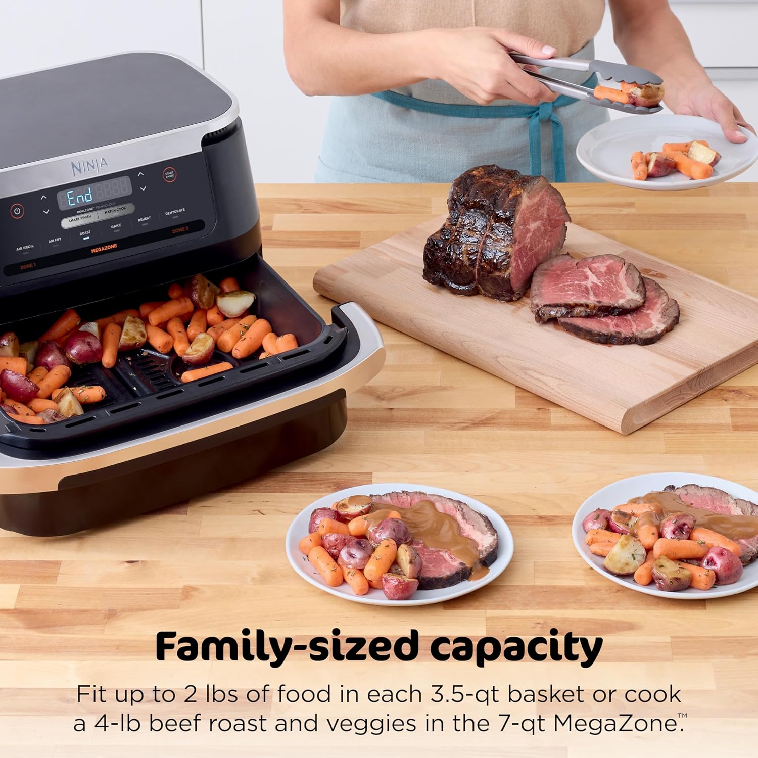 Ninja Foodi Air Fryer | 6-in-1 with 7-QT MegaZone & Basket Divider for Large Proteins & Full Meals | Cook 2 Foods at Once | 450° F | Air Fry, Roast, Broil, Dehydrate, Keep Warm & Bake | Black | DZ071
