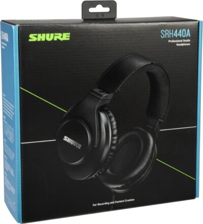 Shure SRH440A Professional Over-Ear Wired Studio Headphones – Monitoring & Recording Headphones with Enhanced Frequency Response, Adjustable & Collapsible Design, Works with All Audio Devices, Black