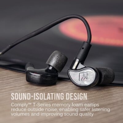 MEE audio M6 PRO In Ear Monitor Headphones for Musicians, 2nd Gen Model With Upgraded Sound, Memory Wire Earhooks & Replaceable Cables, Noise Isolating Professional Earbuds, 2 Cords Included (Black)