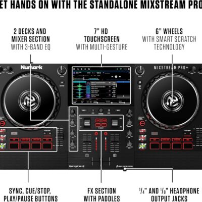 Numark Mixstream Pro+ DJ Controller with Stem Separation, 2 Decks, Wi-Fi Streaming, Mixer, 7 Touchscreen, Speakers, works with Serato and Virtual DJ