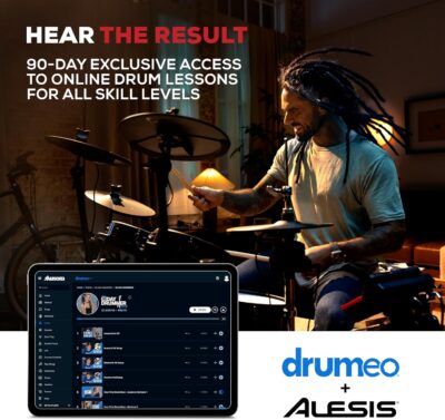 Alesis Nitro Ultimate Electric Drum Set with Dual Zone Quiet Mesh Pads, Movable Hi-Hat, 640 Authentic BFD Sounds and 52 Kits, Bluetooth, Drumeo, USB MIDI, Double Kick Compatible