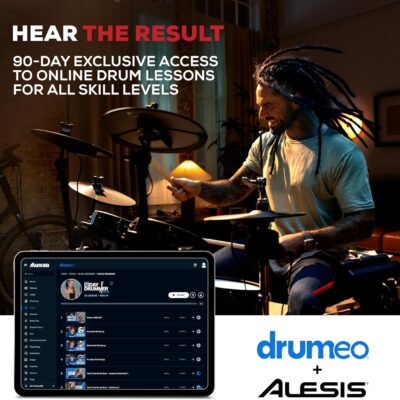 Alesis Nitro Ultimate Electric Drum Set with Dual Zone Quiet Mesh Pads, Movable Hi-Hat, 640 Authentic BFD Sounds and 52 Kits, Bluetooth, Drumeo, USB MIDI, Double Kick Compatible