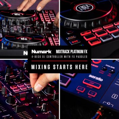 Numark Mixtrack Platinum FX Serato DJ Controller with Jog Wheel Displays, 4 Decks, Mixer, Effects Paddles and Audio Interface